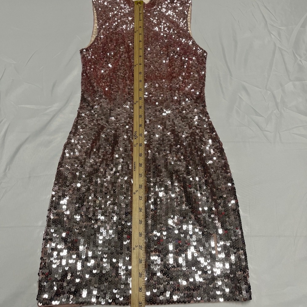 French Connection Rose Gold Ombre Sequin Mini Dress Size 0 - Picture 3 of 7